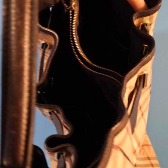 Burberry Beige and Signature Check Pattern Hobo Handbag - Picture 3 of 4